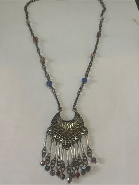 Engraved Medallion Beaded Crystal Necklace